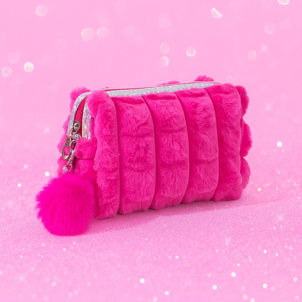 Hot Pink Plush Makeup Bag ๐โจ