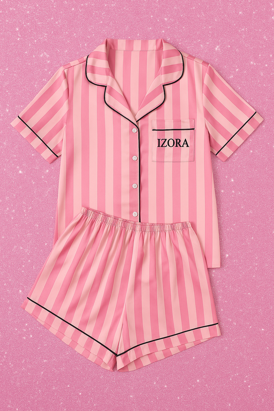 Izora Pink Striped Satin Pajama Set ✨🎀